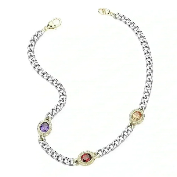 Gold Two Tone Colored CZ Stones Open Link Chain - Picture 1 of 4